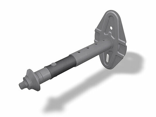 Element mocujący obejmy do etics PREFA, dostępny w rozmiarach 100-180 mm i 180-260 mm, w zestawie z dyblem, śrubą i nakładką, idealny do bezpiecznego mocowania obejm.