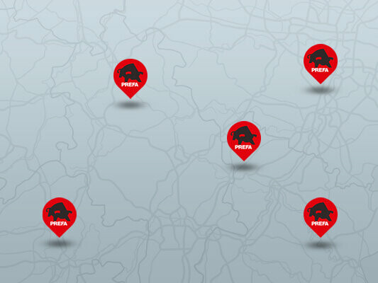 Mapa z lokalizacjami zakładów partnerskich PREFA