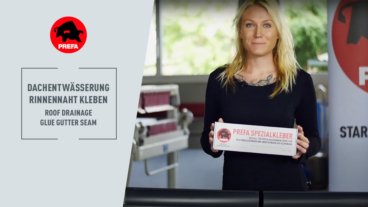 Miniatura filmu YouTube z kanału PREFA Academy „Klejenie szwu rynny”