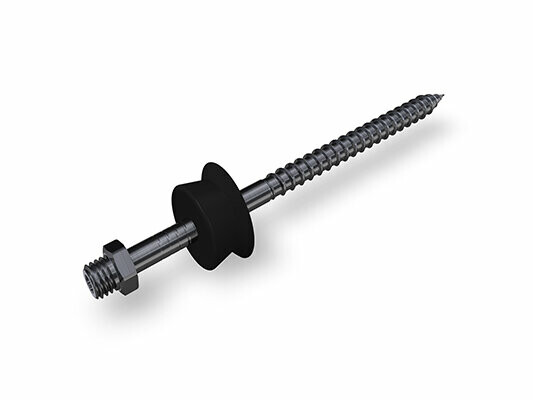 Trzpień wbijany do dybli do pełnej izolacji cieplnej PREFA Ø 10 mm jest dostępny w rozmiarach 80, 140, 200 i 330 mm i jest dostarczany wraz z nakładką z tworzywa sztucznego, która zapewnia precyzyjne i bezpieczne mocowanie obejm.