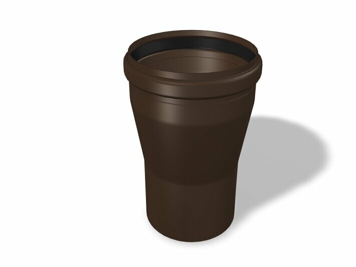 Redukcja PREFA, dostępna w rozmiarach Ø 110/100 mm i Ø 125/120 mm, umożliwia płynne przejście między rurami o różnych średnicach w systemach odwadniania dachu i systemach elewacyjnych.