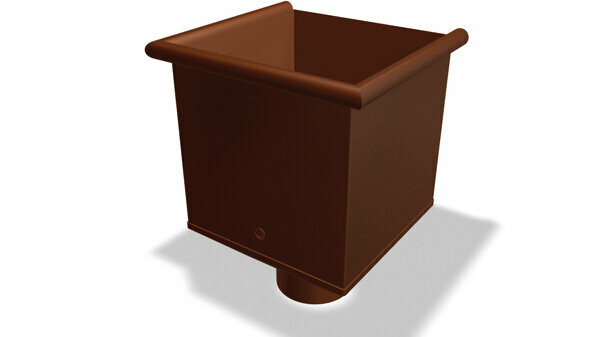 Kosz zlewiskowy PREFA, dostępny w rozmiarach Ø 80, 100, 120 i 150 mm, służy do zbierania i ukierunkowanego odprowadzania wody deszczowej w systemach odwadniających dachy.