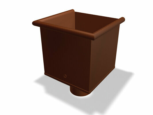 Kosz zlewiskowy PREFA, dostępny w rozmiarach Ø 80, 100, 120 i 150 mm, służy do zbierania i ukierunkowanego odprowadzania wody deszczowej w systemach odwadniających dachy.